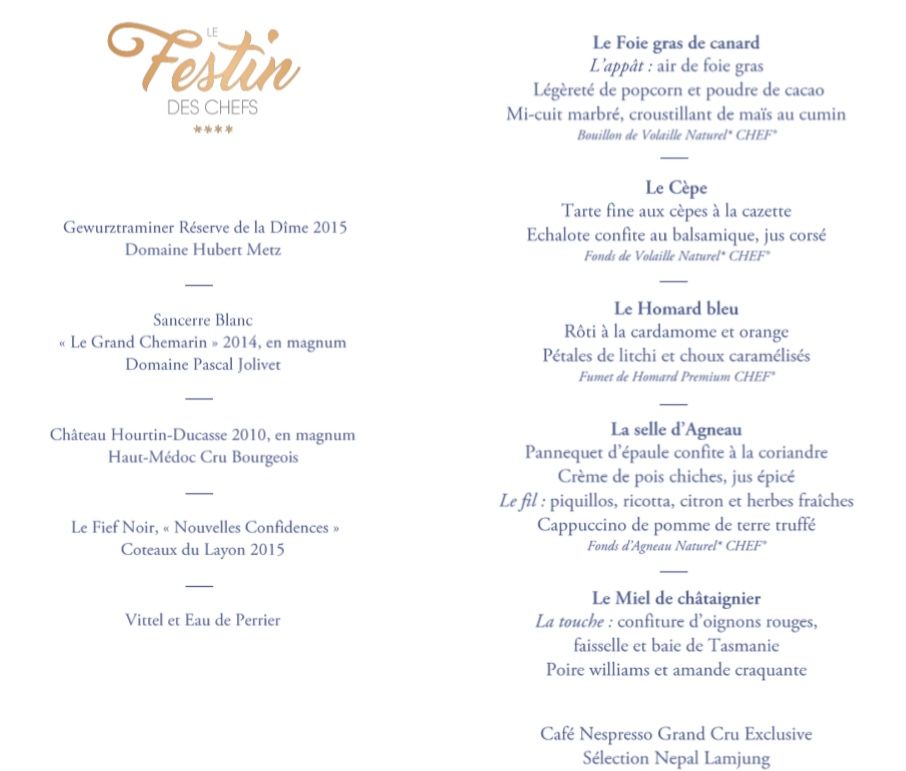 Le menu du Festin des Chefs 2017 au Ritz à Paris